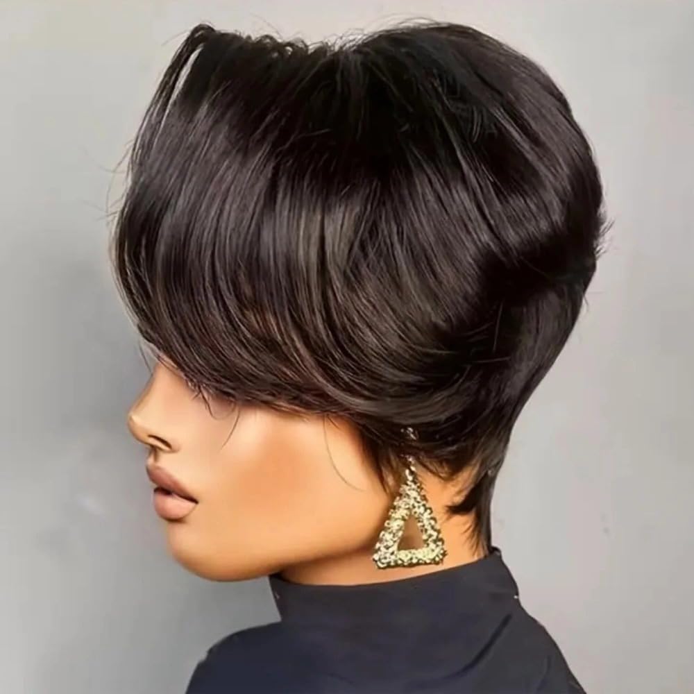 Short Bob Lace Wig – Human Hair Pixie Cut, Pre-Plucked, 1B Color