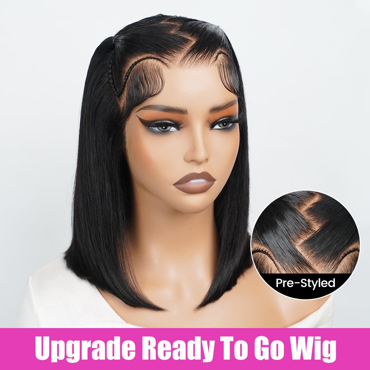 Glueless 13x4 Lace Front Bob Wig – Short Straight Human Hair, Pre-Plucked & Pre-Cut, 200% Density