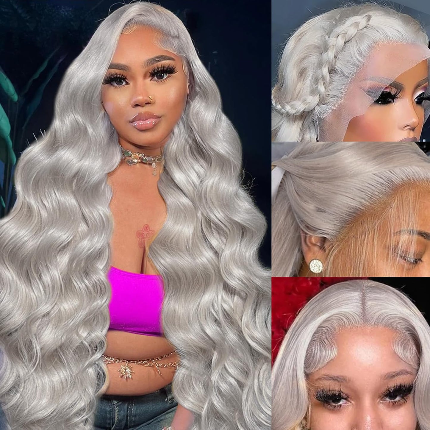 Grey Lace Front Body Wave Human Hair HD Lace, Pre-Plucked, Glueless, 180 Density