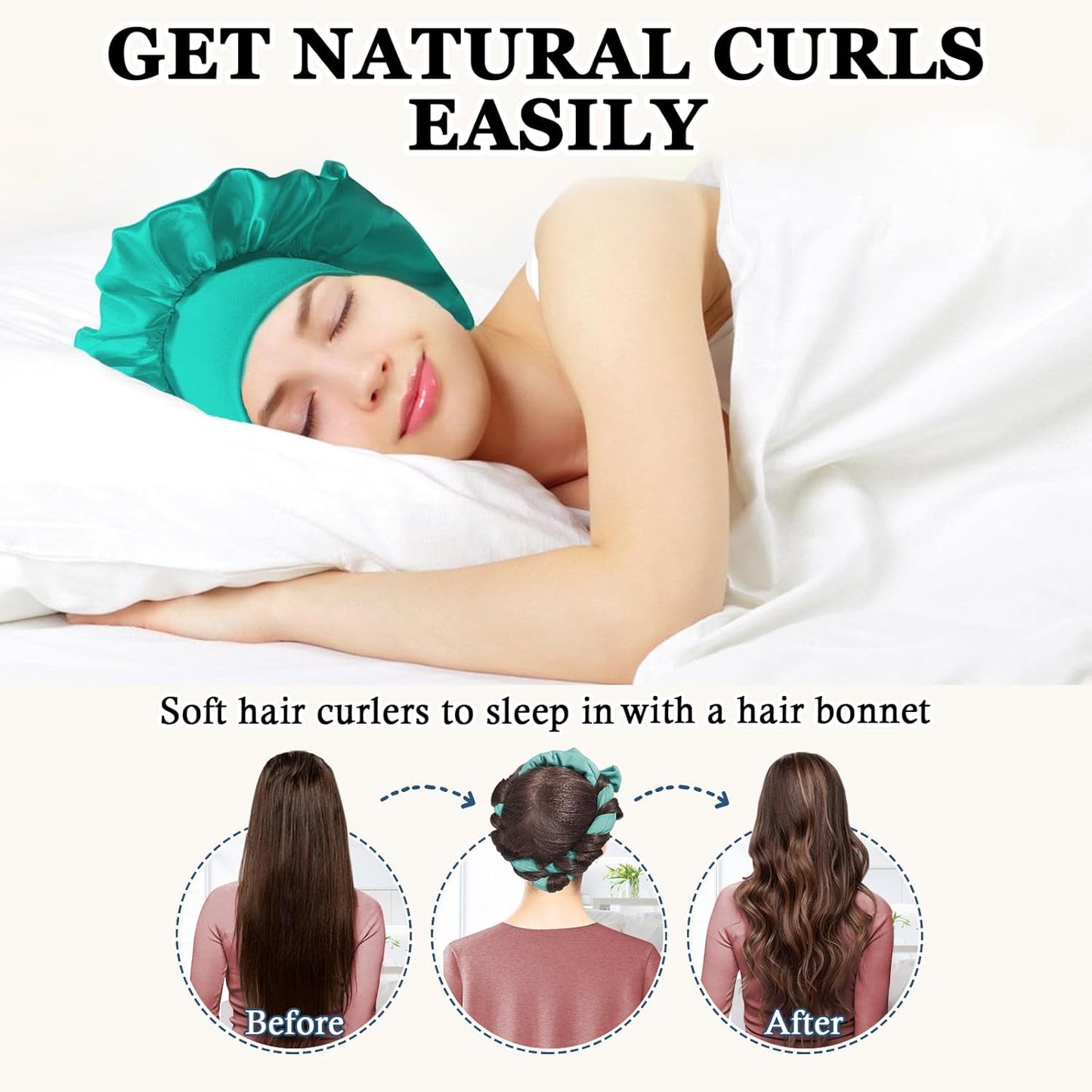 No Heat Curling Headband Set – 70'' Soft Ribbon for Long Hair, 9 PCS (Blue Green)
