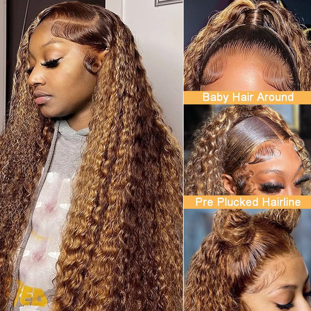 13x6 Highlight Lace Front Wig – 4/27 Ombre Deep Wave Human Hair, Honey Blonde, Pre-Plucked
