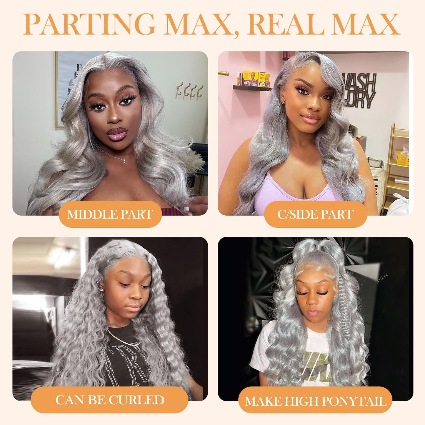 Grey Lace Front Body Wave Human Hair HD Lace, Pre-Plucked, Glueless, 180 Density