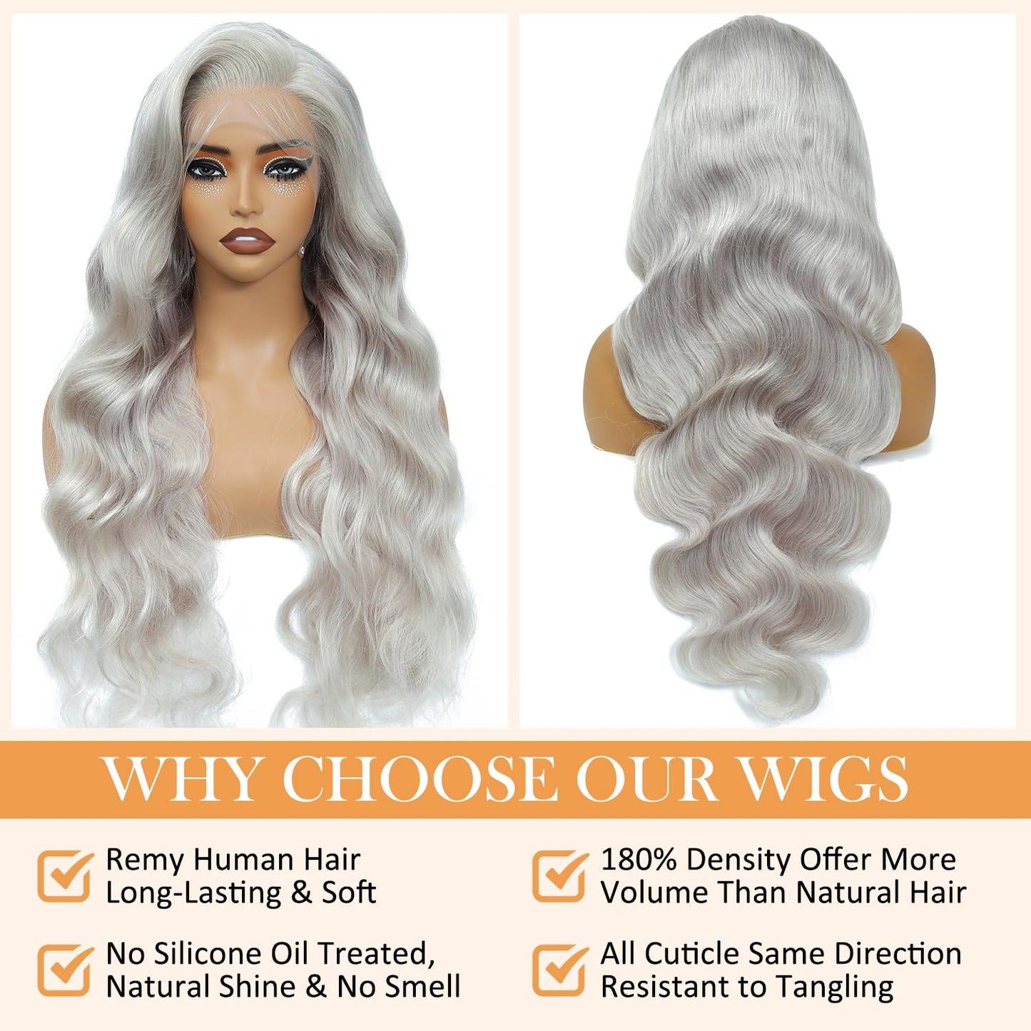 Grey Lace Front Body Wave Human Hair HD Lace, Pre-Plucked, Glueless, 180 Density