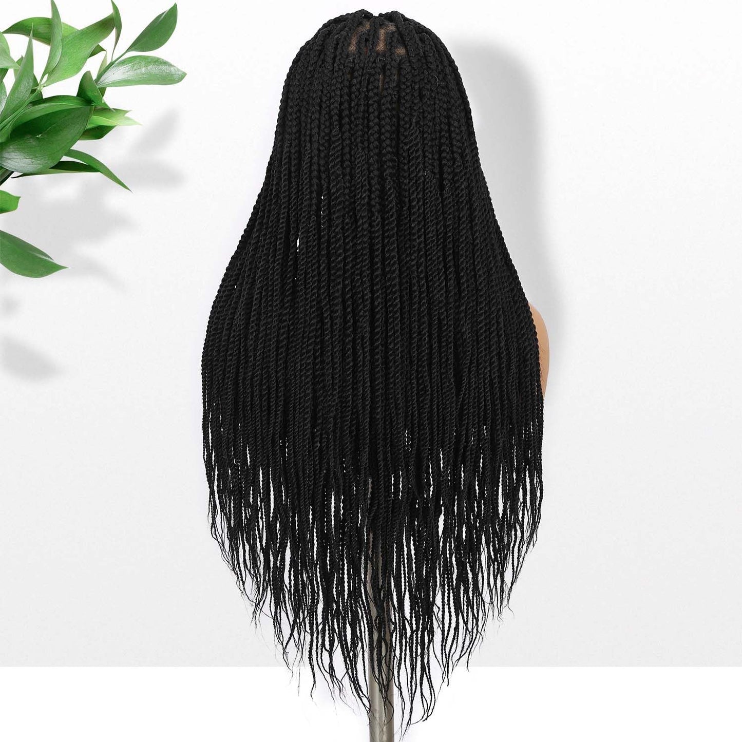 30-Inch Square Knotless Long Twist Braided Wig – Double Lace Glueless Wig for Black Women