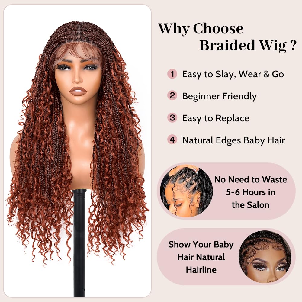 Knotless Boho Box Braid Wig – 28" Goddess Braids with Curly Ends & Baby Hair (#1BT350)