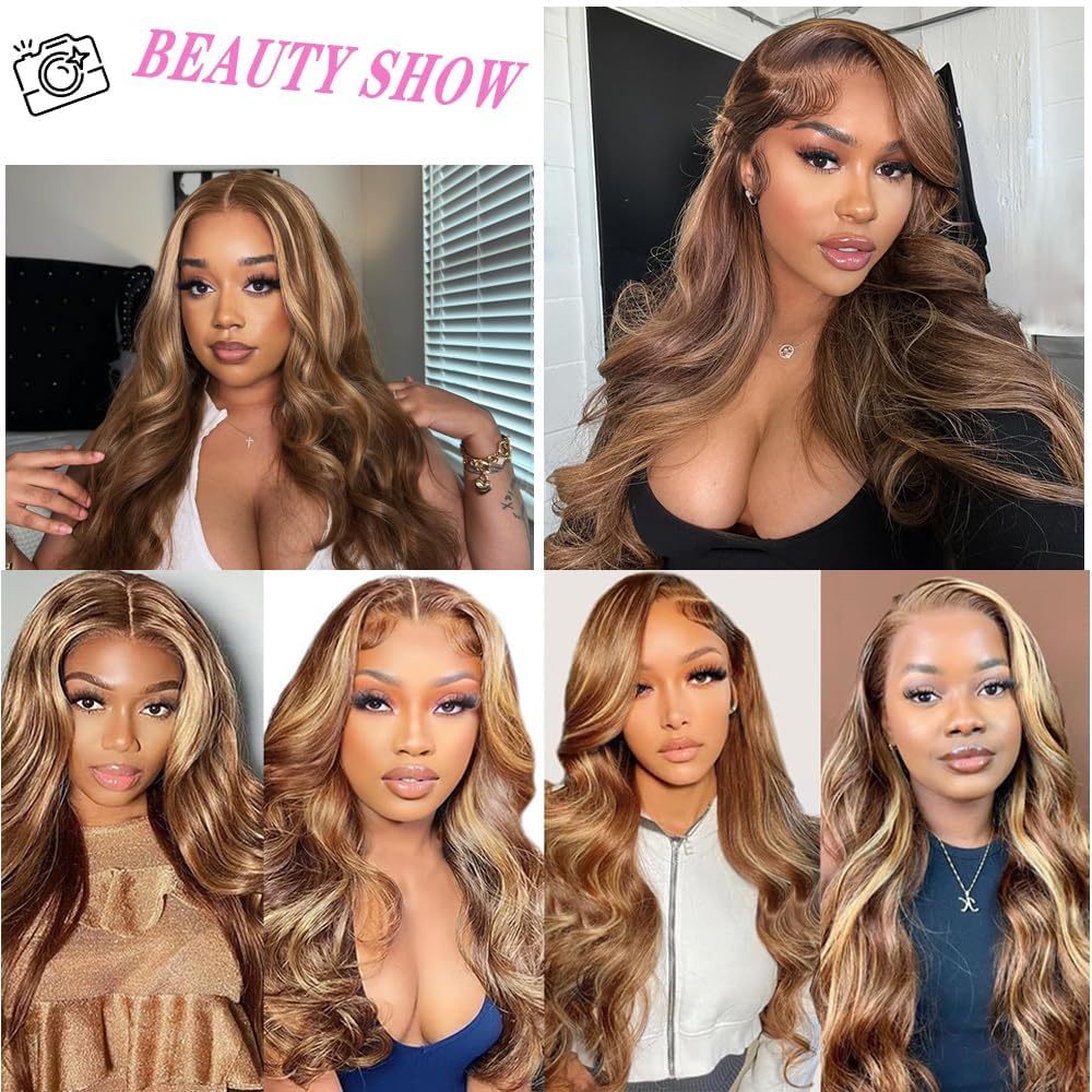 360 Lace Front Human Hair Wig Ombre 4/27 Honey Blonde HD Wig