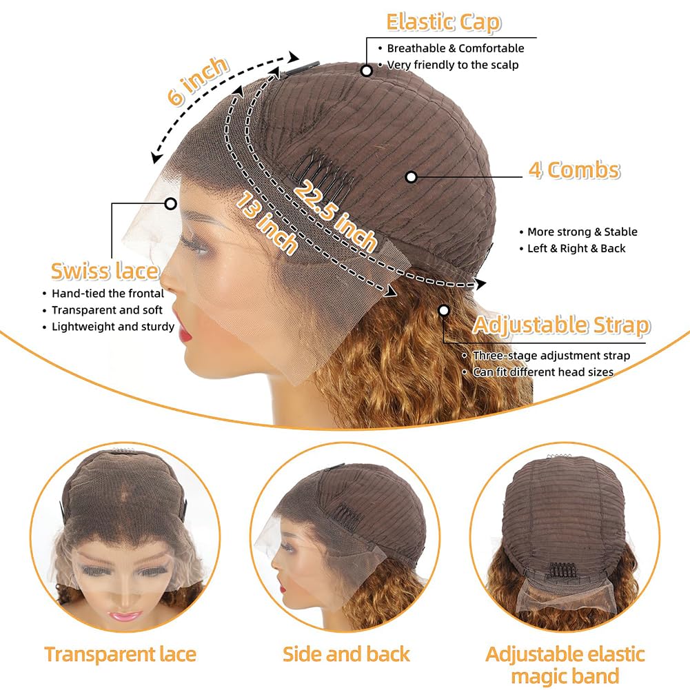 13x6 Highlight Lace Front Wig – 4/27 Ombre Deep Wave Human Hair, Honey Blonde, Pre-Plucked