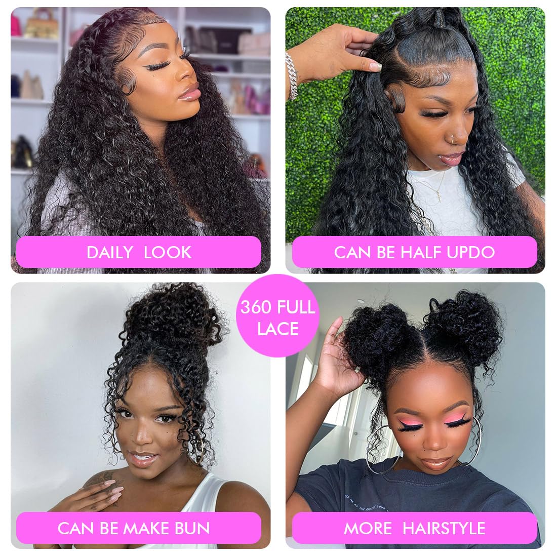 360 Full Lace Human Hair Wig with Hidden Strap – Deep Wave HD Lace, Pre-Plucked