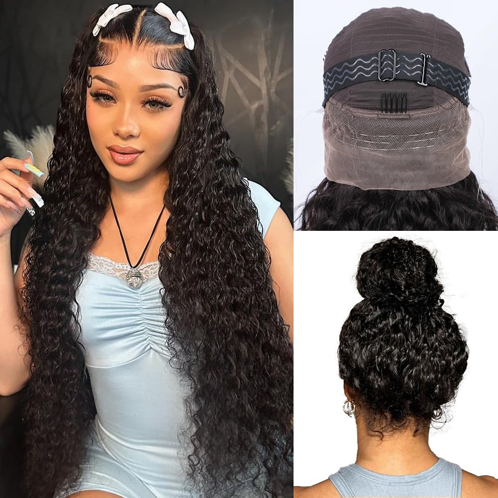 360 Glueless Water Wave Wig Human Hair – HD Full Lace, Pre-Plucked & Bleached, 180% Density with Hidden Strap & Drawstring