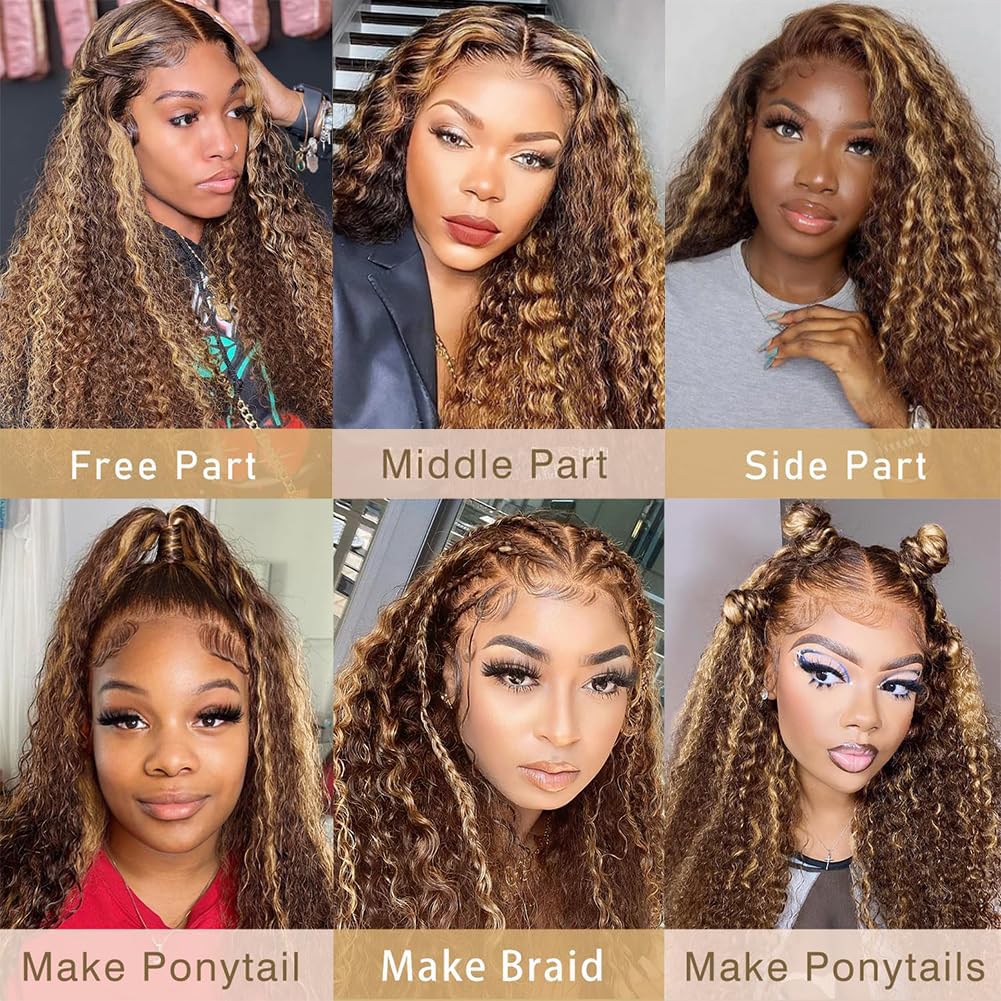 13x6 Highlight Lace Front Wig – 4/27 Ombre Deep Wave Human Hair, Honey Blonde, Pre-Plucked