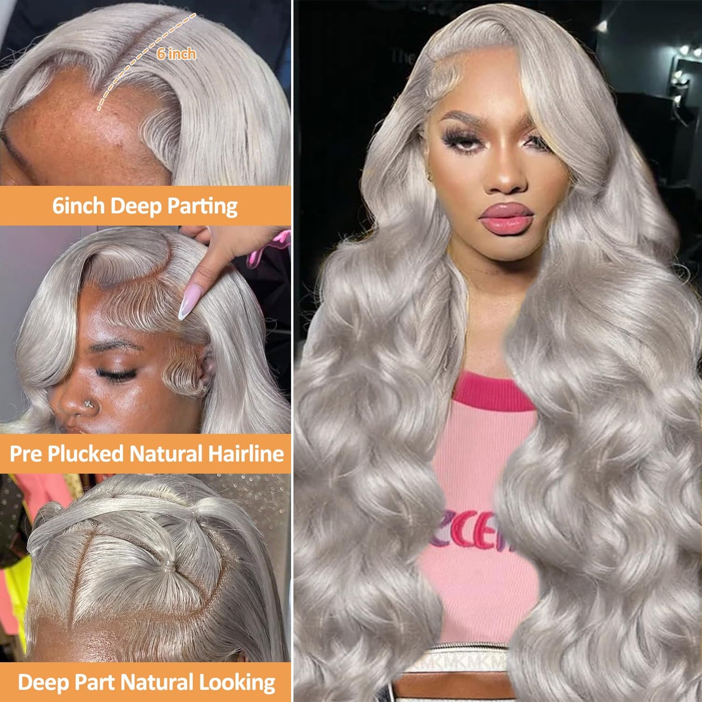 Grey Lace Front Body Wave Human Hair HD Lace, Pre-Plucked, Glueless, 180 Density