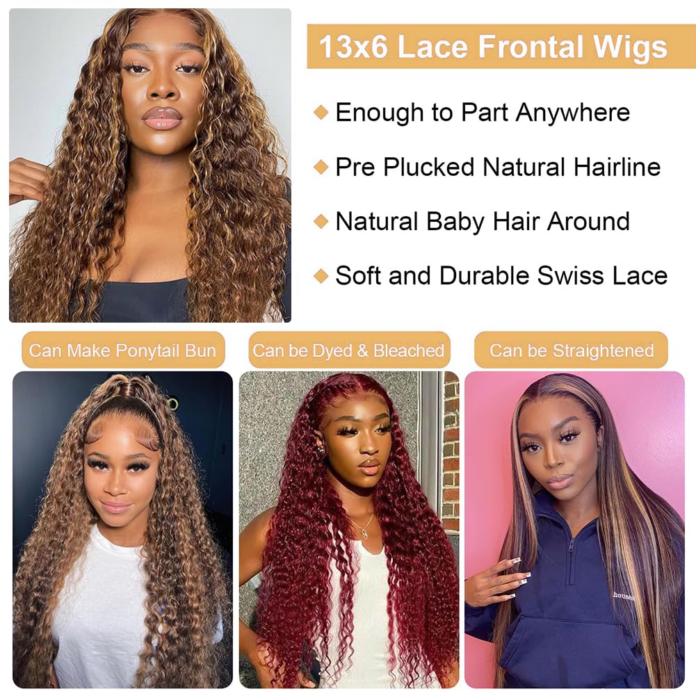 13x6 Highlight Lace Front Wig – 4/27 Ombre Deep Wave Human Hair, Honey Blonde, Pre-Plucked
