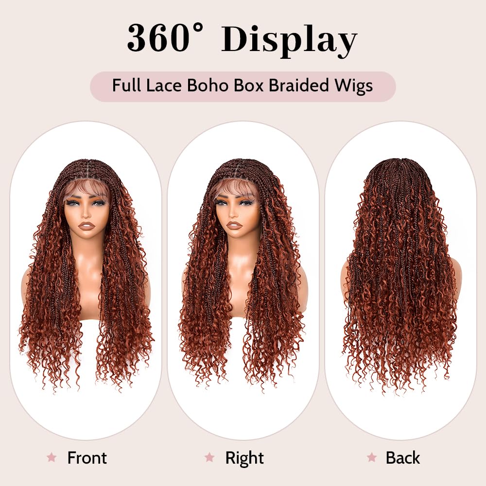 Knotless Boho Box Braid Wig – 28" Goddess Braids with Curly Ends & Baby Hair (#1BT350)