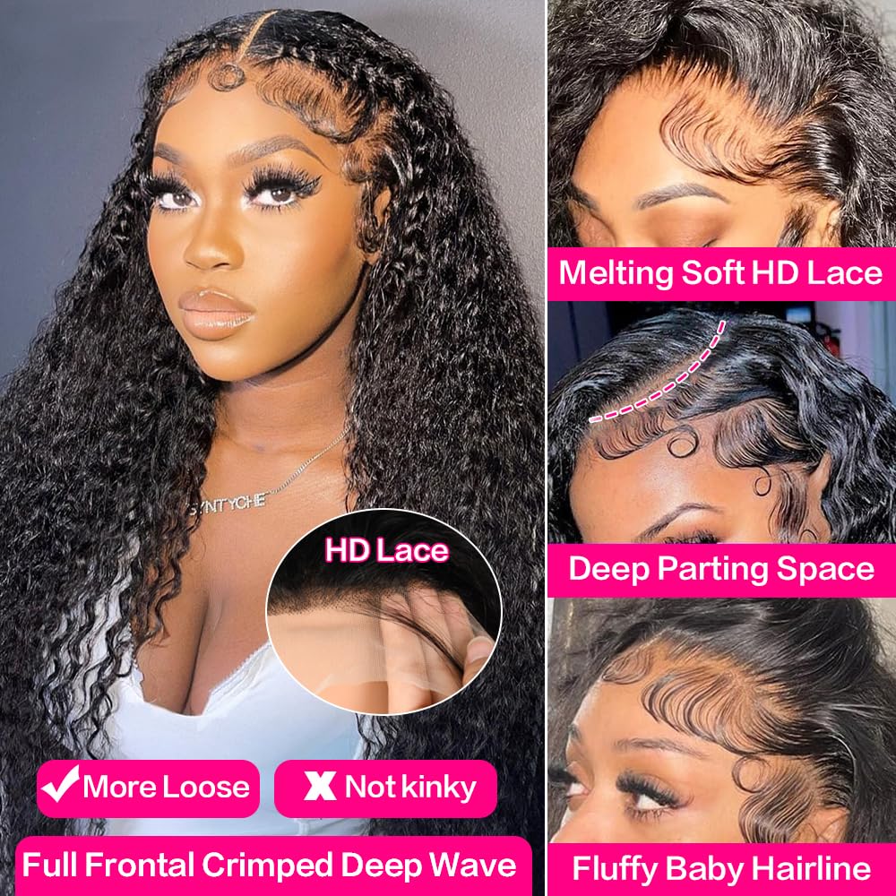 13x6 Deep Wave Lace Front Wig – 200% Density, HD Transparent, Pre-Plucked, Glueless Curly Human Hair