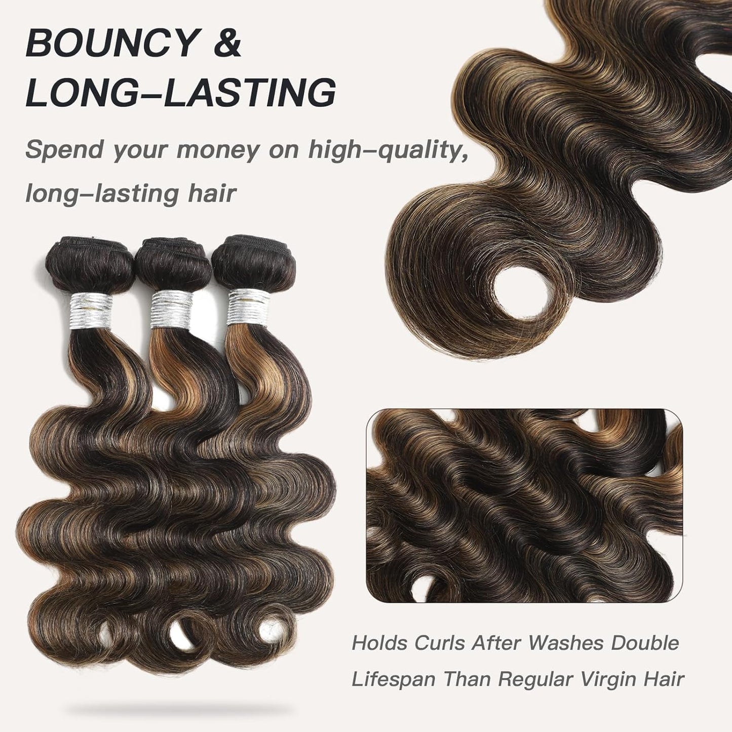 Honey Blonde Body Wave Bundles with 2x6 Closure – #FB27 Ombre Human Hair