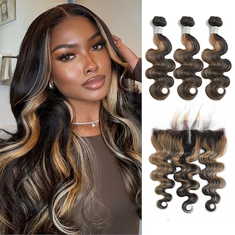 Honey Blonde Body Wave Bundles with 2x6 Closure – #FB27 Ombre Human Hair