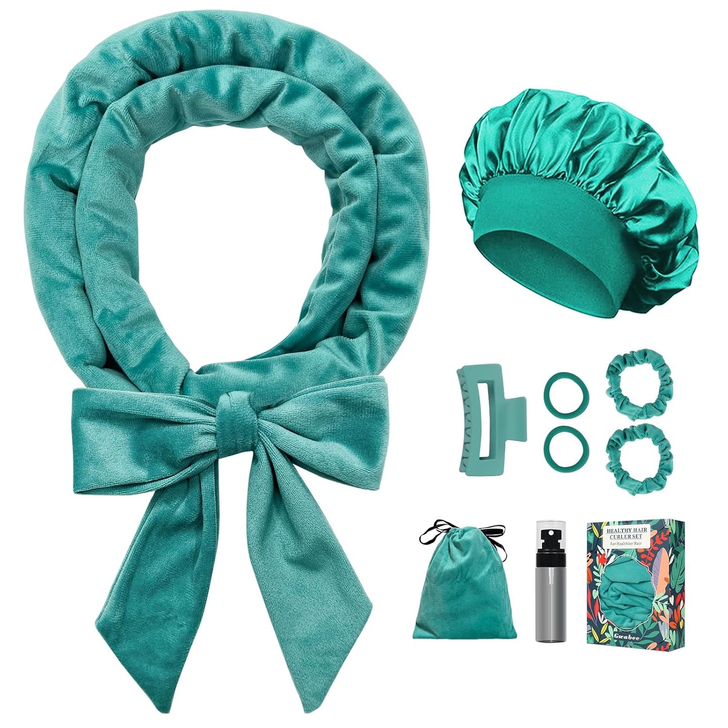 No Heat Curling Headband Set – 70'' Soft Ribbon for Long Hair, 9 PCS (Blue Green)