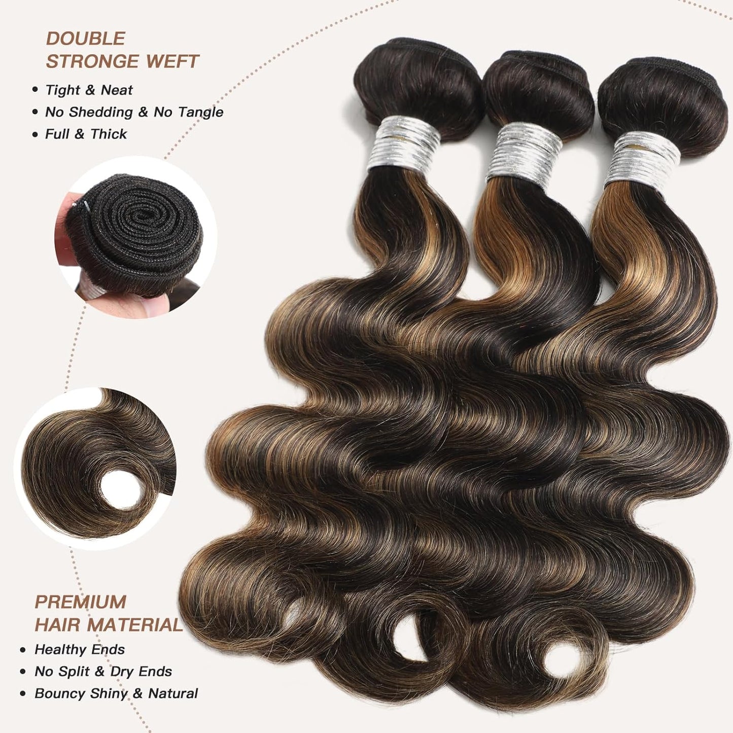 Honey Blonde Body Wave Bundles with 2x6 Closure – #FB27 Ombre Human Hair