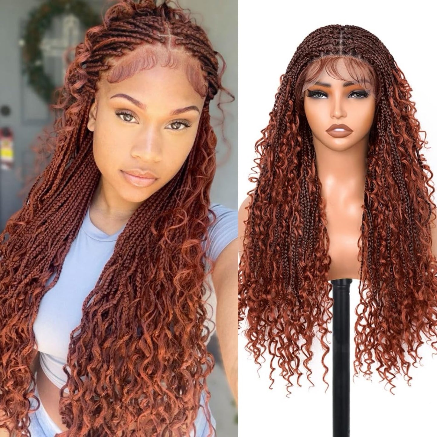 Knotless Boho Box Braid Wig – 28" Goddess Braids with Curly Ends & Baby Hair (#1BT350)