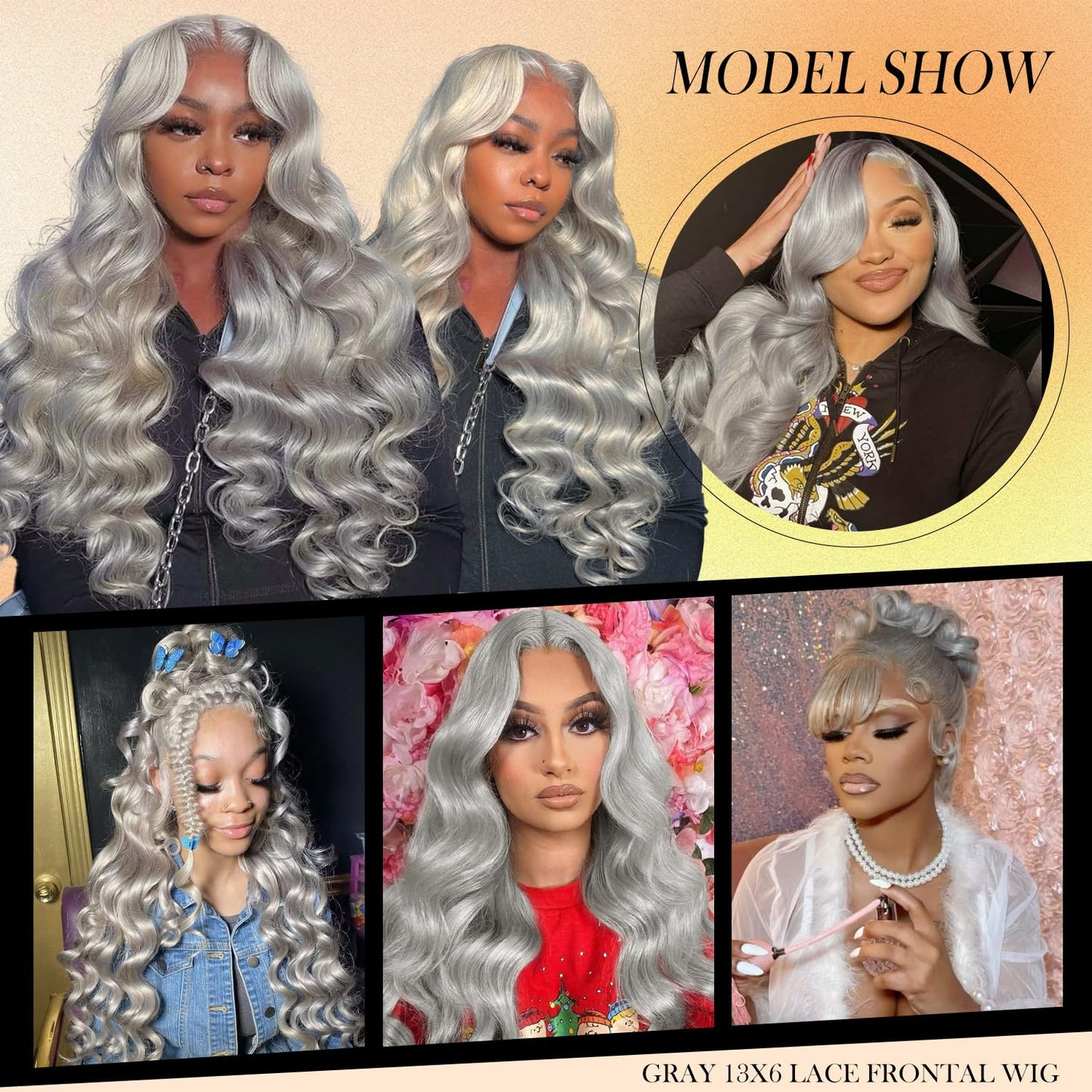 Grey Lace Front Body Wave Human Hair HD Lace, Pre-Plucked, Glueless, 180 Density