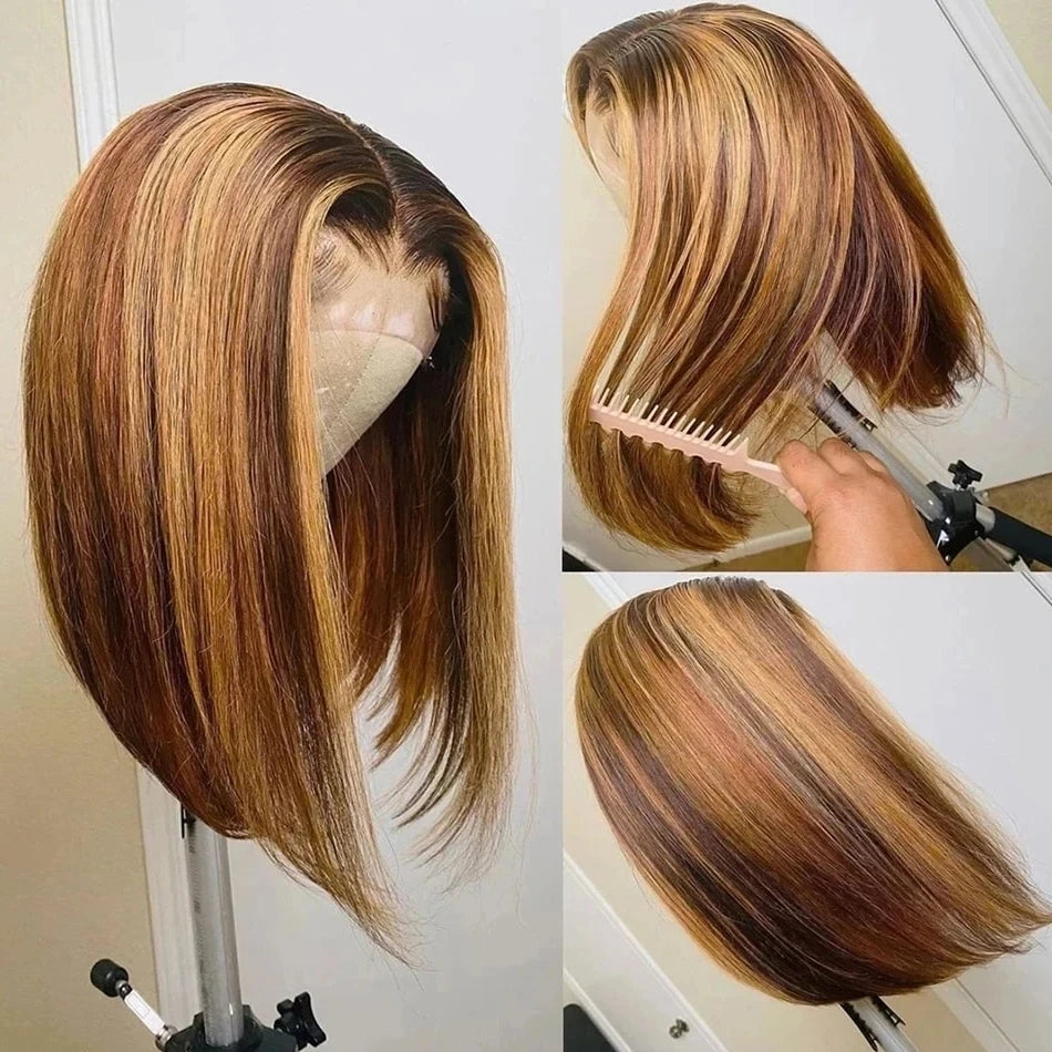 4/27 Highlight Straight Bob Wig 13x4 HD Lace Human Hair Wig