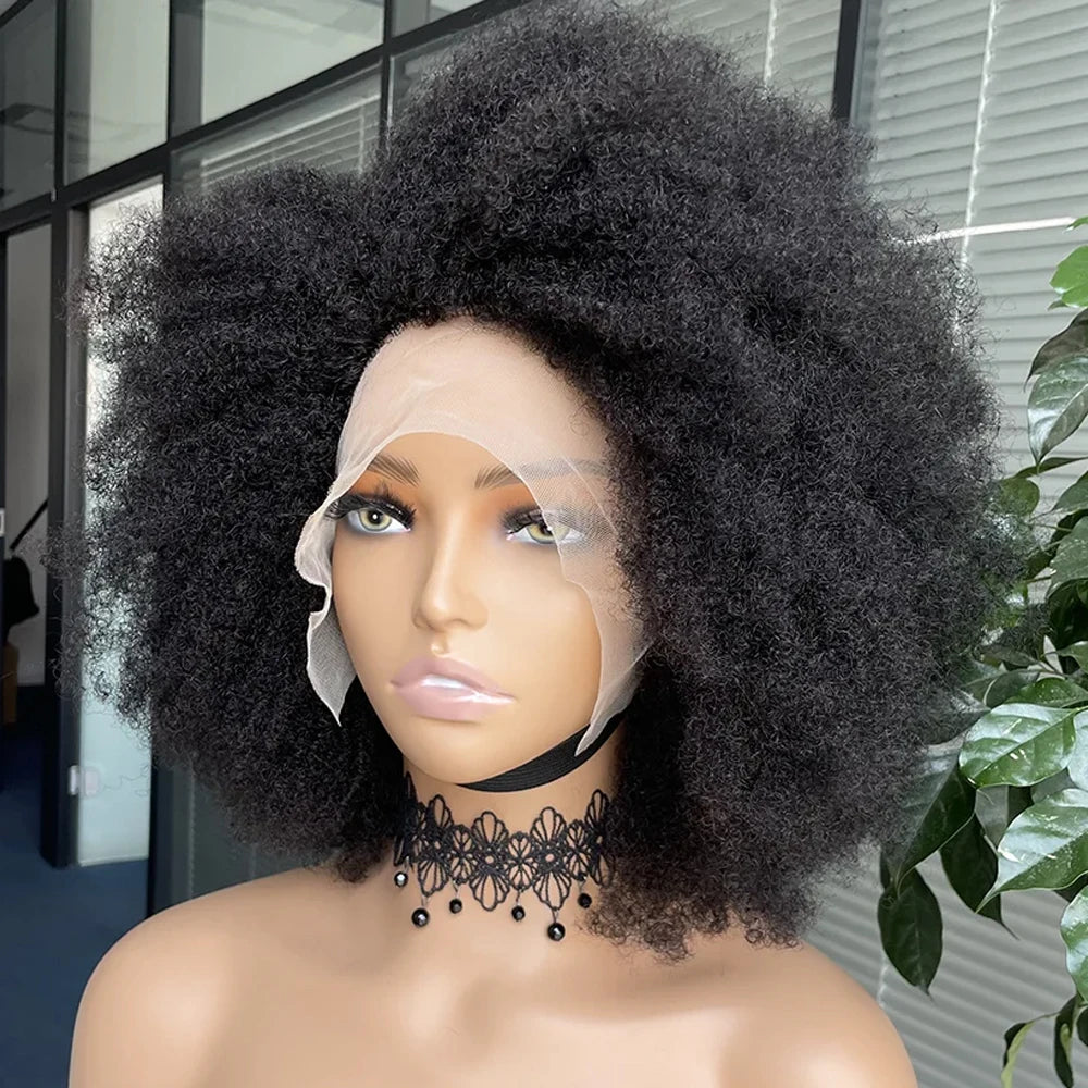 Afro Kinky Curly 13x4x2 HD Lace Bob Wig – Glueless Human Hair, 250% Density