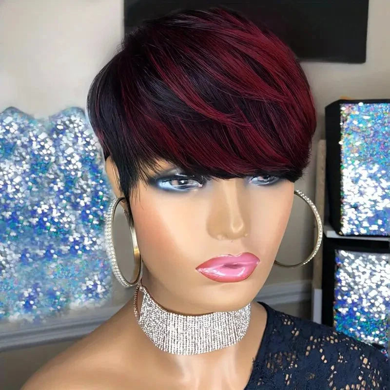 Pixie Cut Human Hair Wig – Short Wavy 1B/30 Color Curly Wig