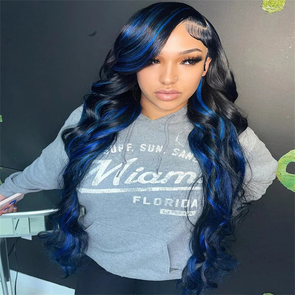 Black & Blue 13x6/13x4 HD Lace Front Wig – Straight Human Hair, Glueless