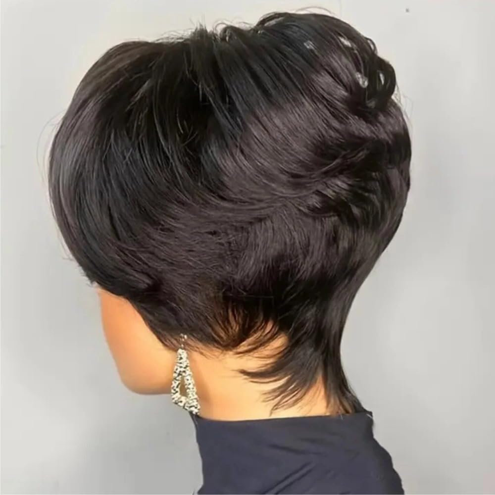 Short Bob Lace Wig – Human Hair Pixie Cut, Pre-Plucked, 1B Color
