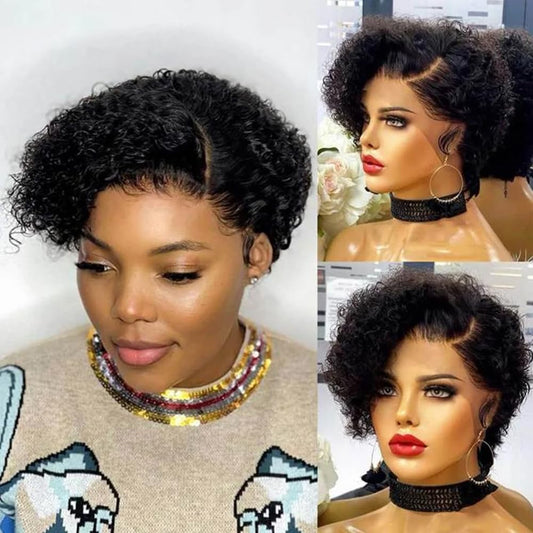 Curly Pixie Cut Lace Front Wig – Short Water Wave Human Hair, 13x5.5x0.5 HD Lace
