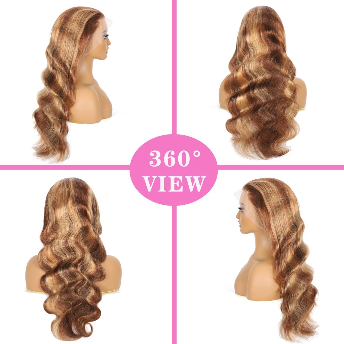 360 Lace Front Human Hair Wig Ombre 4/27 Honey Blonde HD Wig