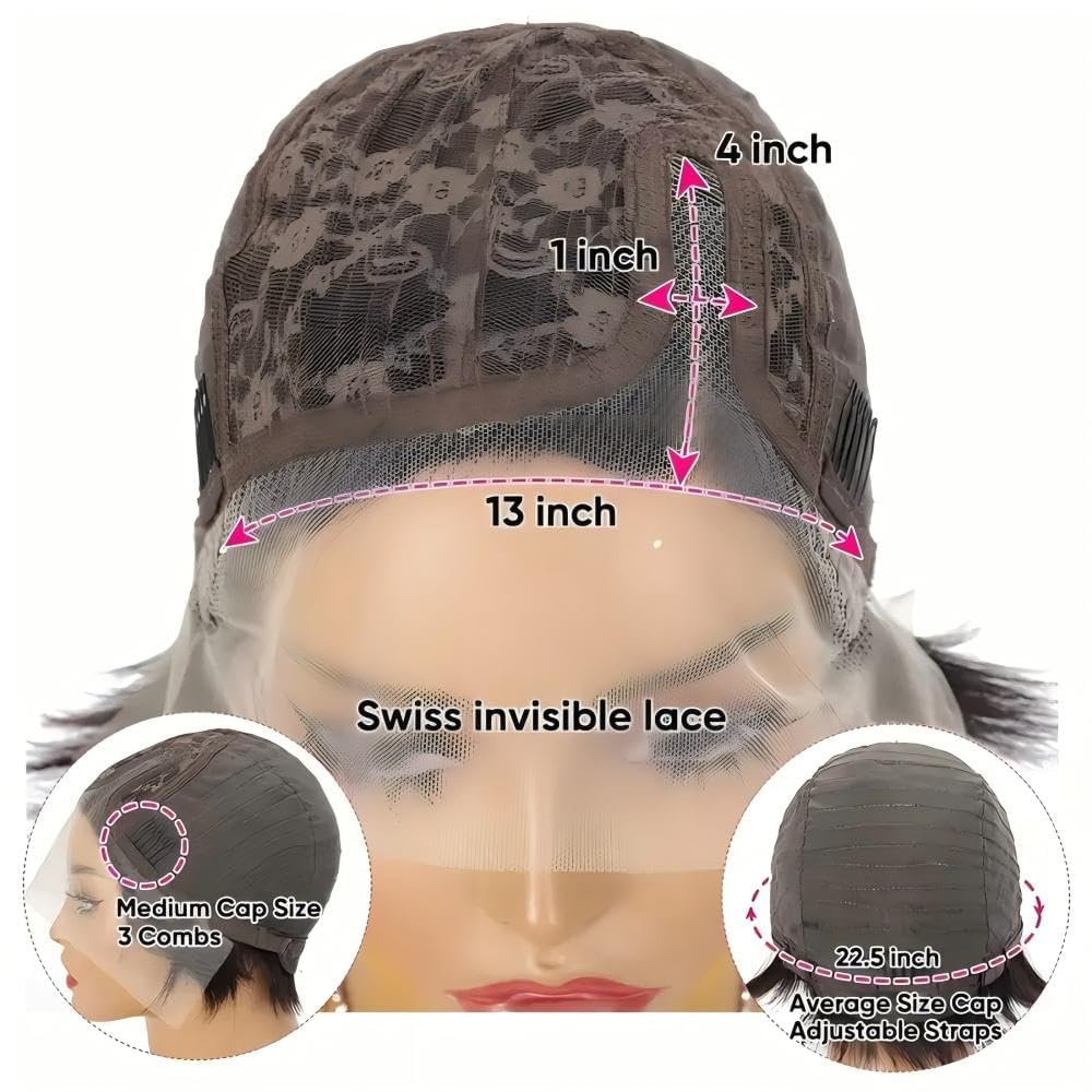 Short Bob Lace Wig – Human Hair Pixie Cut, Pre-Plucked, 1B Color