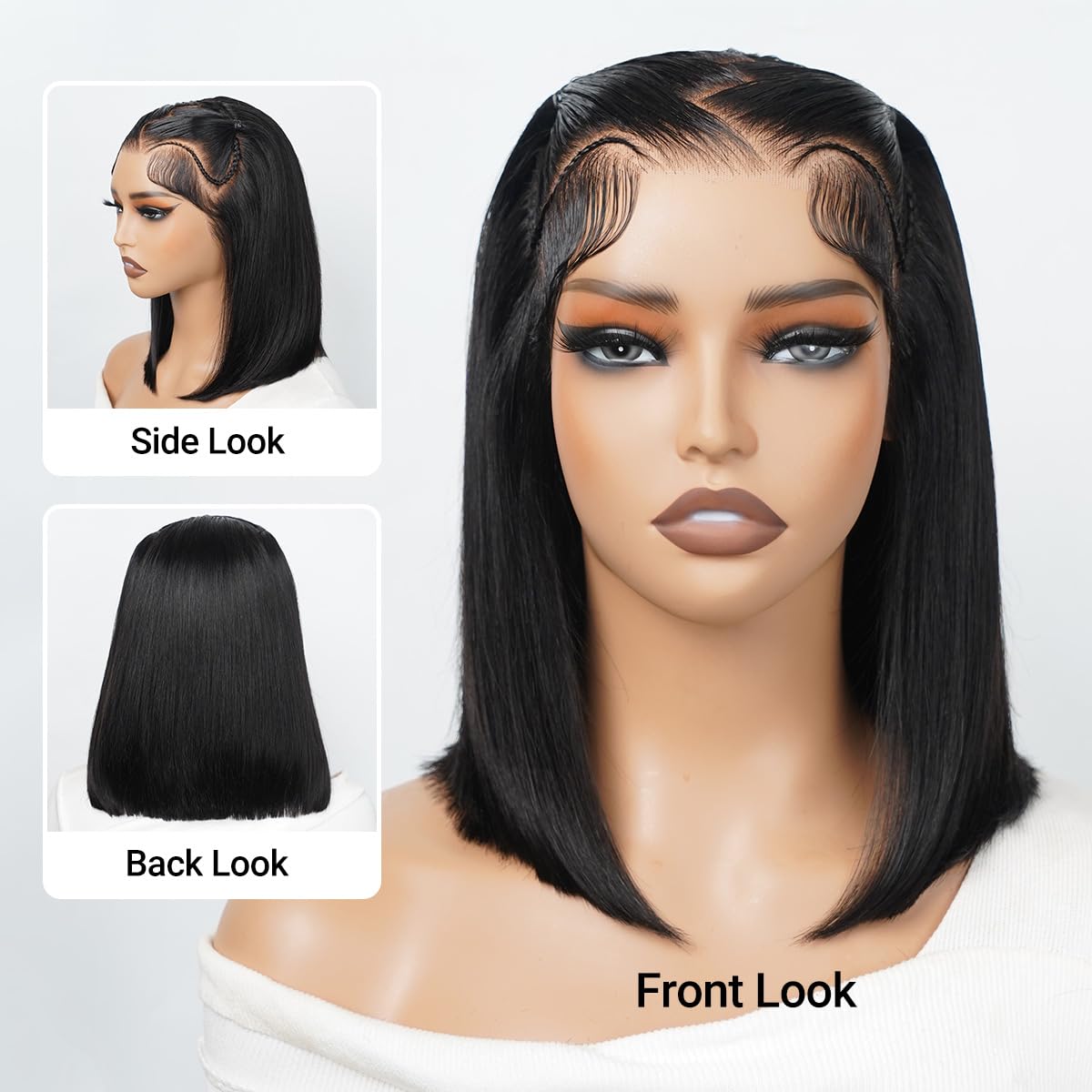 Glueless 13x4 Lace Front Bob Wig – Short Straight Human Hair, Pre-Plucked & Pre-Cut, 200% Density