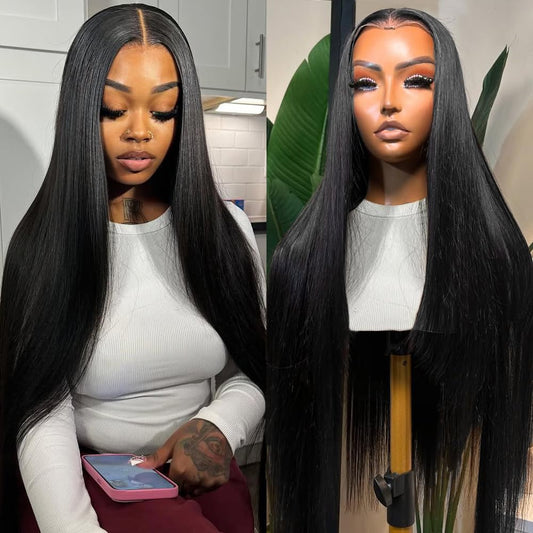 13x6 Lace Front Wig 200 Density HD Transparent Straight Human Hair, Pre-Plucked, Glueless