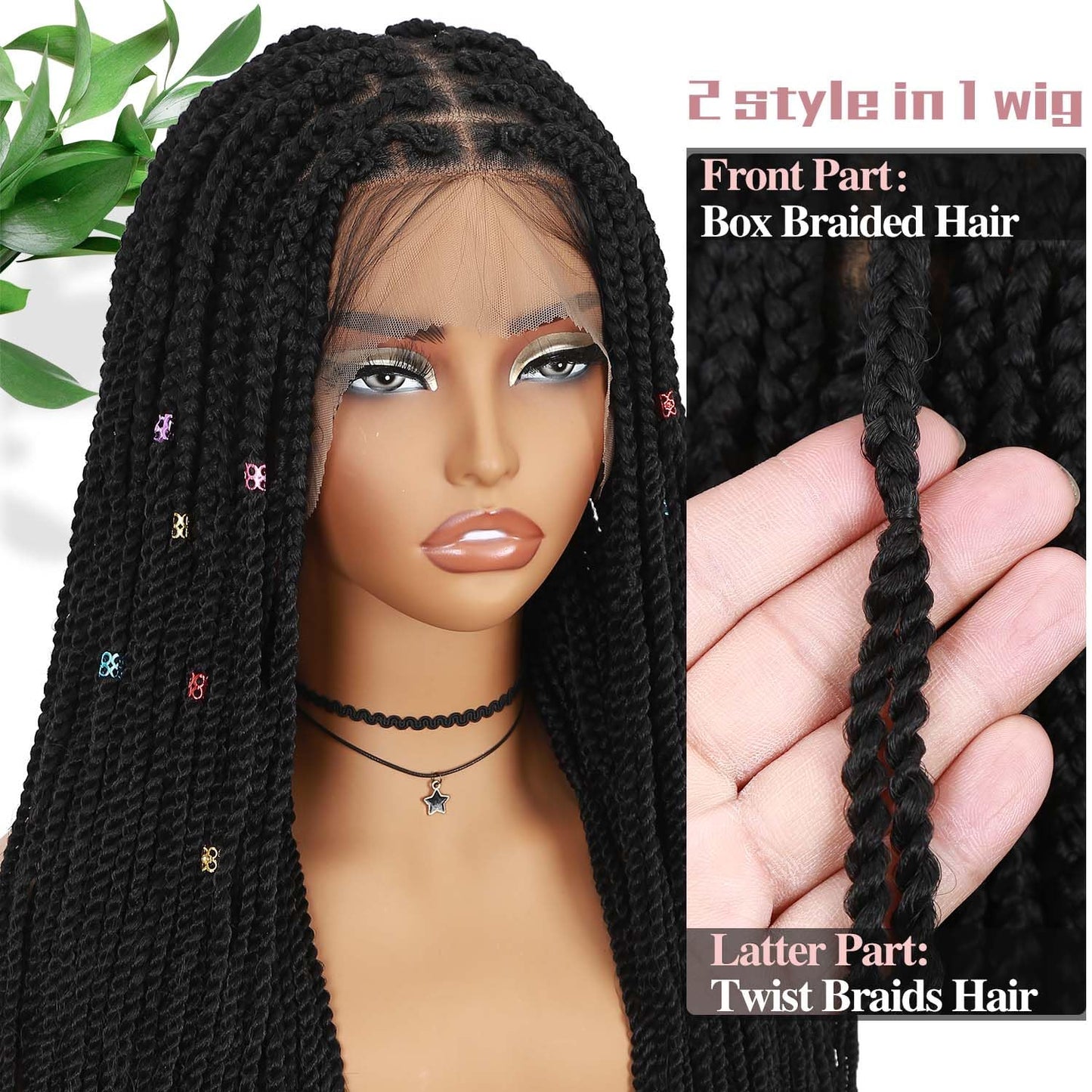 30-Inch Square Knotless Long Twist Braided Wig – Double Lace Glueless Wig for Black Women