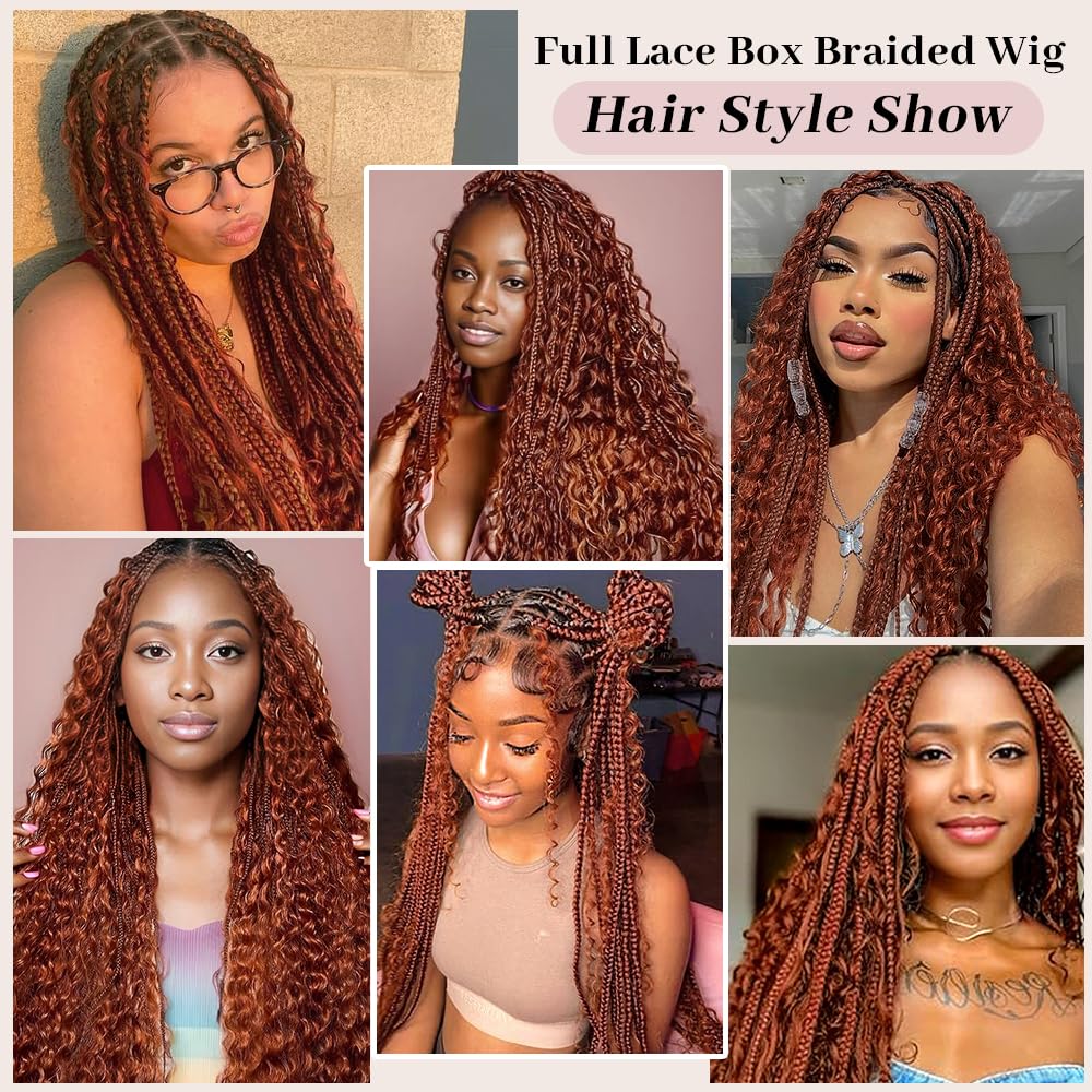 Knotless Boho Box Braid Wig – 28" Goddess Braids with Curly Ends & Baby Hair (#1BT350)
