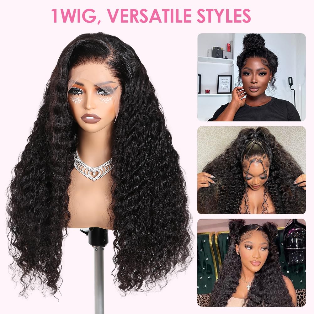 360 Glueless Water Wave Wig Human Hair – HD Full Lace, Pre-Plucked & Bleached, 180% Density with Hidden Strap & Drawstring