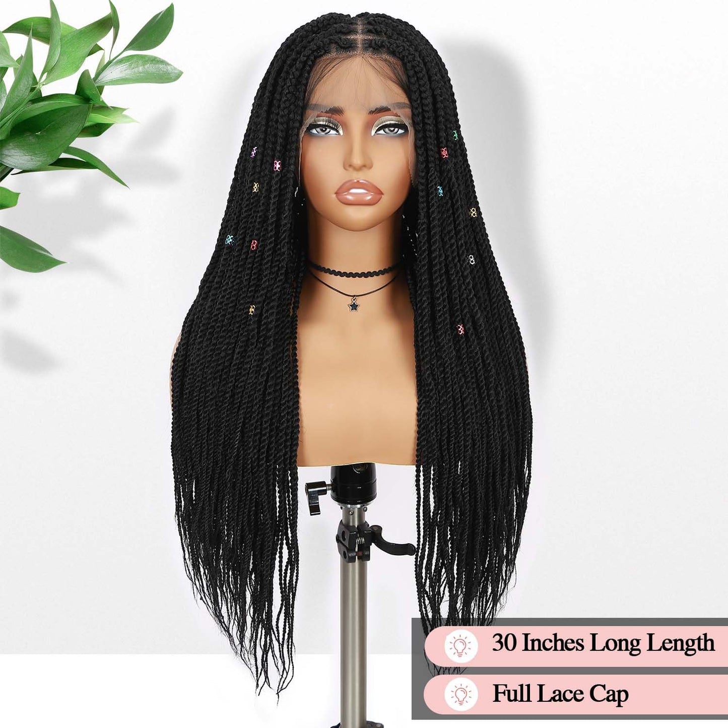 30-Inch Square Knotless Long Twist Braided Wig – Double Lace Glueless Wig for Black Women