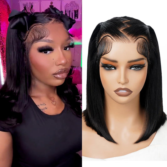 Glueless 13x4 Lace Front Bob Wig – Short Straight Human Hair, Pre-Plucked & Pre-Cut, 200% Density