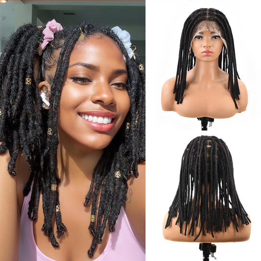 Full Lace Dreadlock Wig – 16'' Handmade Human Hair Locs, 68 Strands, Interlocked Afro Hair