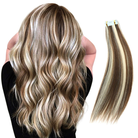 16" Tape-In Human Hair Extensions, Remy, 40g 2-Tone 6/60