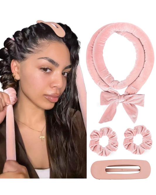 Heatless Hair Curler Set – No-Heat Ribbon with Scrunchies & Clip