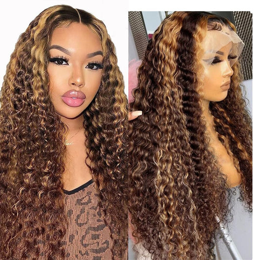 13x6 Highlight Lace Front Wig – 4/27 Ombre Deep Wave Human Hair, Honey Blonde, Pre-Plucked