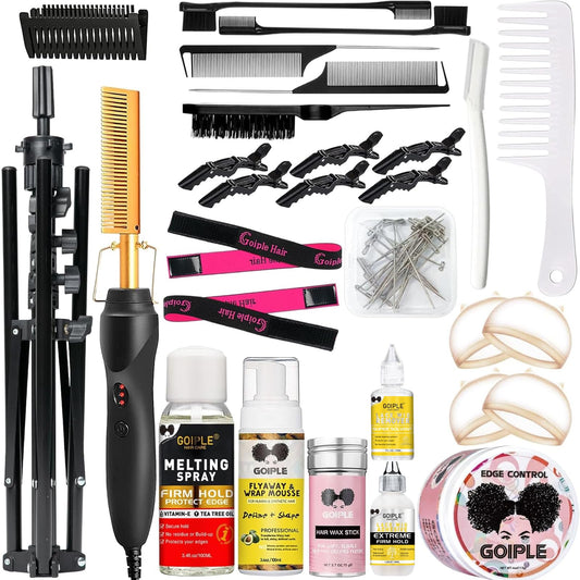 Goiple Adjustable Wig Stand Tripod with Hot Comb Set – 52Pcs Cosmetology Hair Training Kit