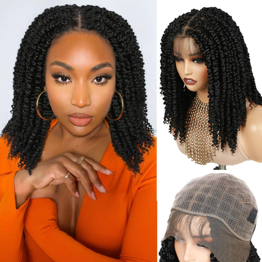 Short Passion Twist Lace Front Wig with Baby Hair – Natural Black