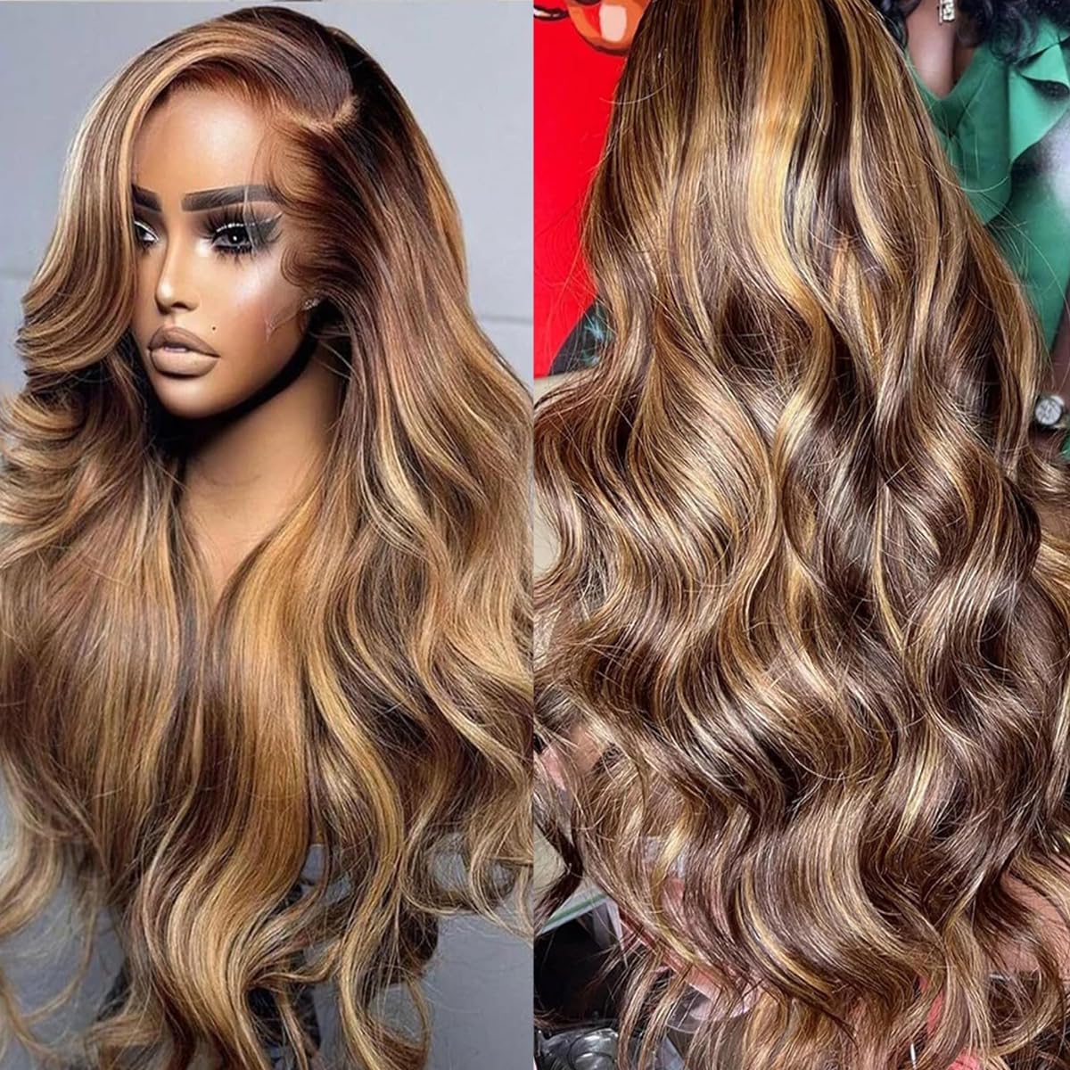 360 Lace Front Human Hair Wig Ombre 4/27 Honey Blonde HD Wig