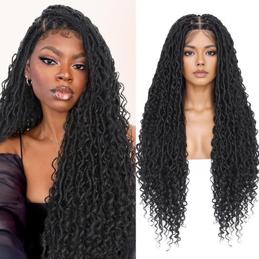 Boho Goddess Faux Locs Wig – Full Double Lace Front, Pre-Plucked Knotless Braids with Baby Hair