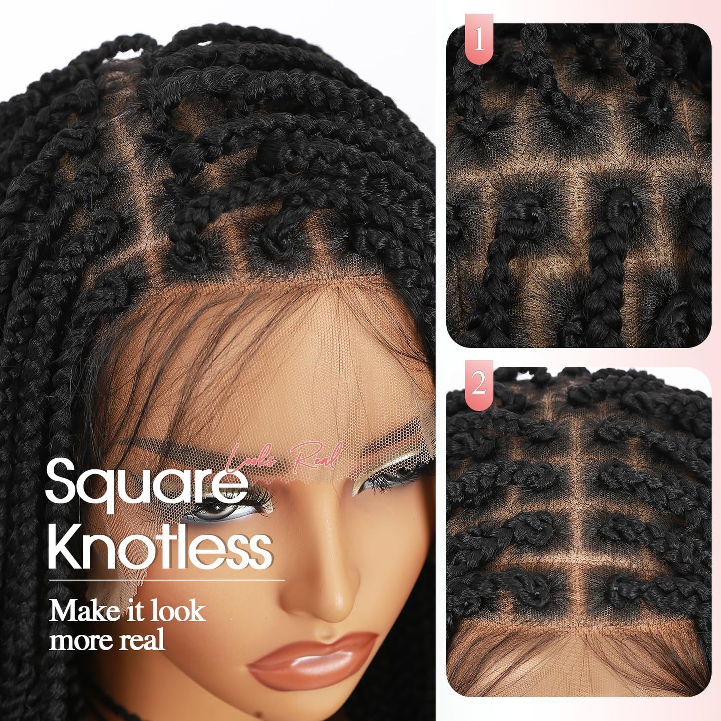 30-Inch Square Knotless Long Twist Braided Wig – Double Lace Glueless Wig for Black Women