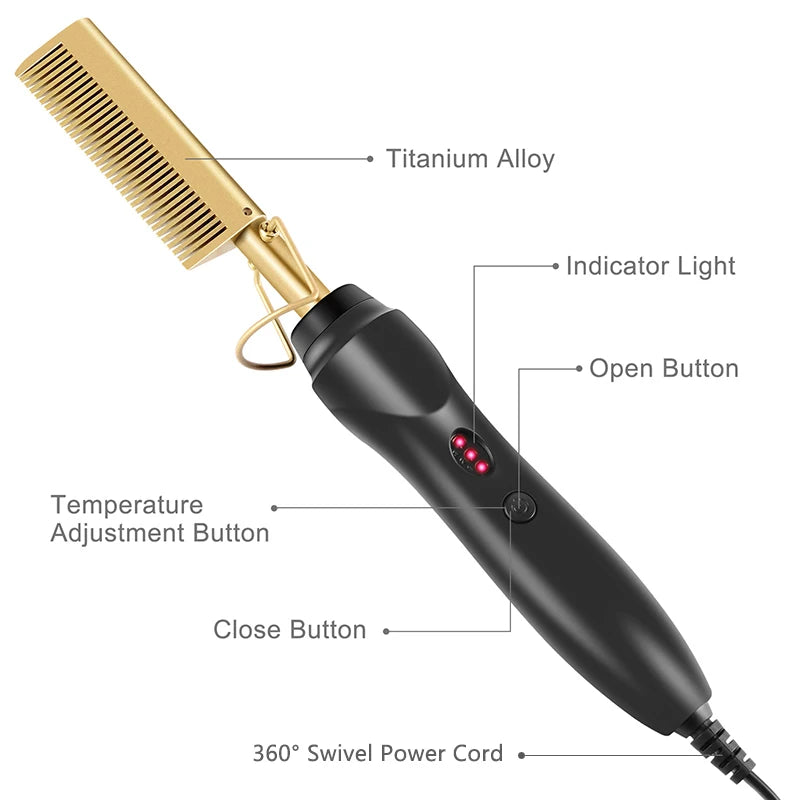 2-in-1 Electric Hot Comb Hair Straightener & Curler – Wet & Dry Straightening Brush Styler