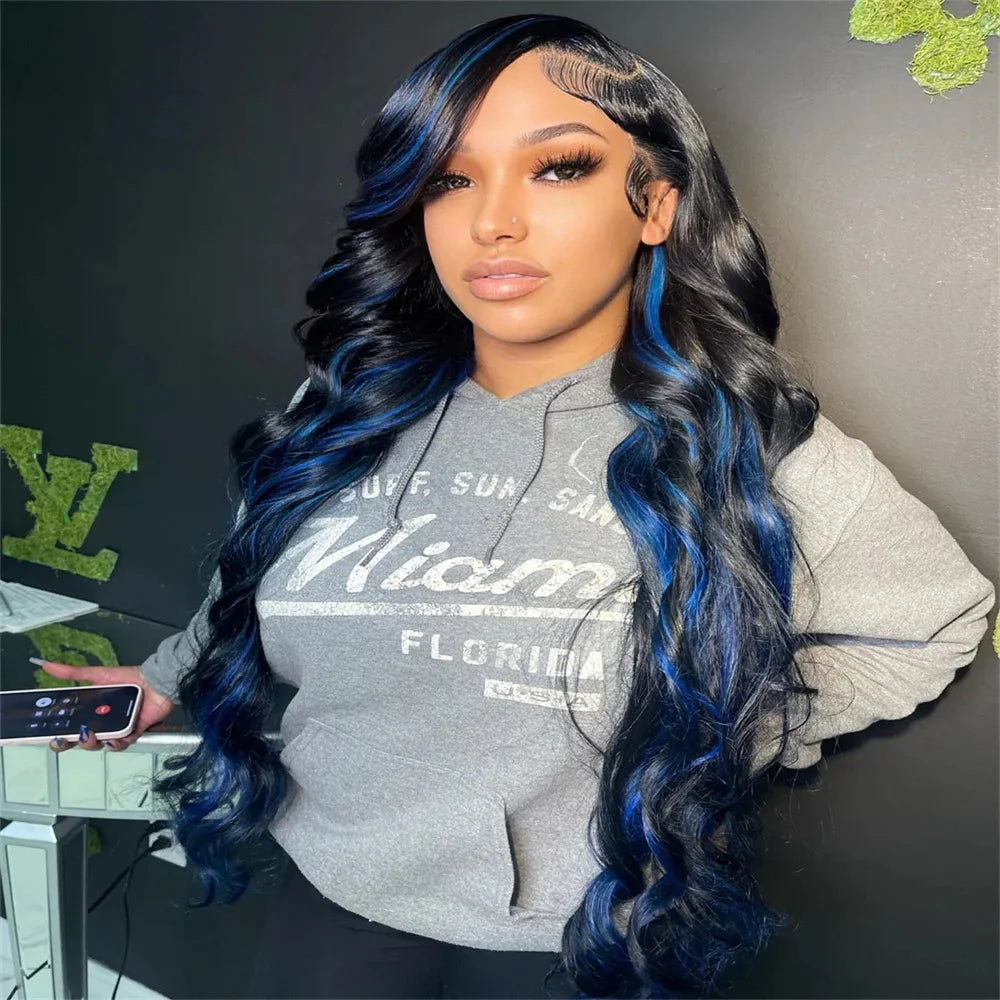 Black & Blue 13x6/13x4 HD Lace Front Wig – Straight Human Hair, Glueless